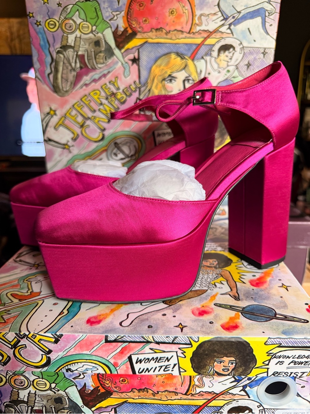 NWT Jeffrey Campbell ovr-n-out Hot Pink Platform Mary Jane Block Heels
